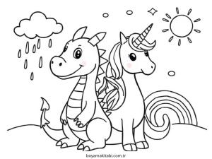 Mythical Creatures boyama sayfası – renkli çizimler, okul öncesi