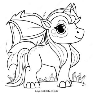 Mythical Creatures boyama sayfası – sevimli karakter, sanatsal çalışma