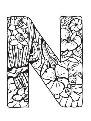 N Harfi boyama sayfası,  coloring page, N Harfi çiçek, 