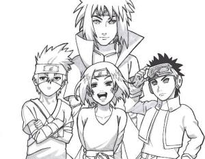 Namikaze Minato boyama sayfası,  coloring page, Minato ve Takım 7 Mutlu, 