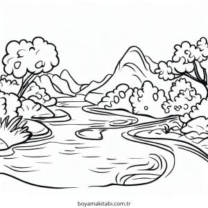 Nehir boyama sayfası – okul öncesi, evde etkinlik
