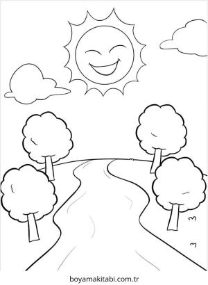 Nehir boyama sayfası – çocuk aktivitesi, PDF indir