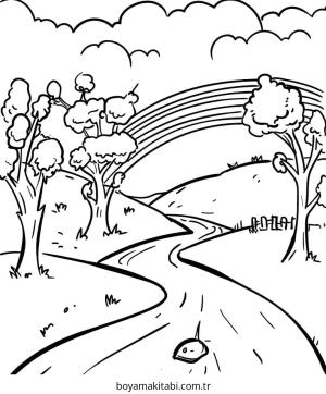 Nehir boyama sayfası – evde etkinlik, ücretsiz yazdır