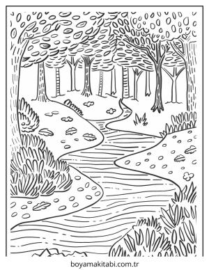 Nehir boyama sayfası – kolay boyama, eğitici aktivite