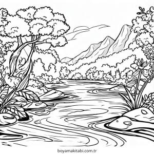 Nehir boyama sayfası – el becerilerini geliştirir, boyama çalışması