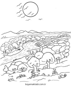 Nehir boyama sayfası – okul öncesi, evde etkinlik