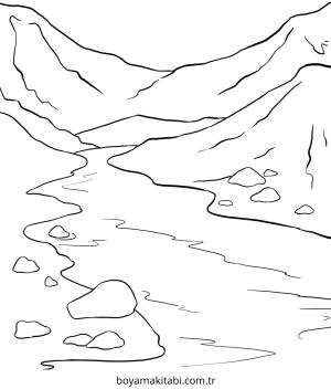 Nehir boyama sayfası – sanatsal çalışma, çocuklar için