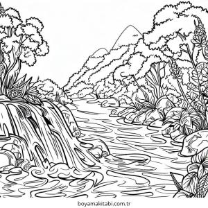 Nehir boyama sayfası – el becerilerini geliştirir, boyama çalışması