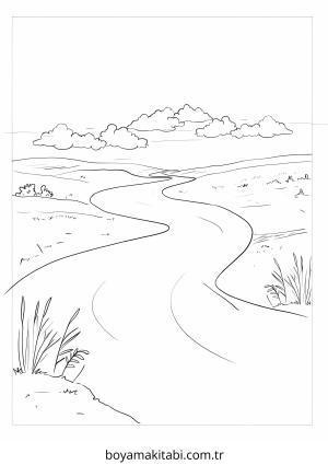 Nehir boyama sayfası – renkli çizimler, okul öncesi