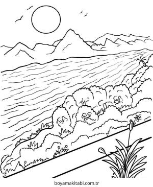 Nehir boyama sayfası – basit çizim, kolay boyama