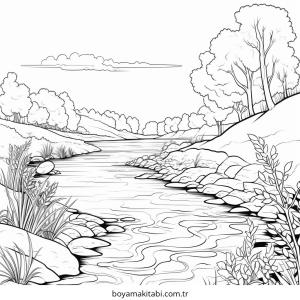Nehir boyama sayfası – keyifli zaman, renkli çizimler
