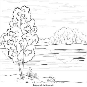 Nehir boyama sayfası – kolay boyama, eğitici aktivite