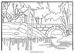 Nehir boyama sayfası – eğitici aktivite, yaratıcılık