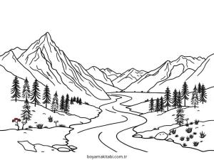 Nehir boyama sayfası – sanatsal çalışma, çocuklar için