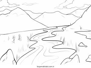 Nehir boyama sayfası – çocuklar için, çizgi film temalı