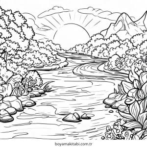 Nehir boyama sayfası – yaratıcılık, eğlenceli etkinlik