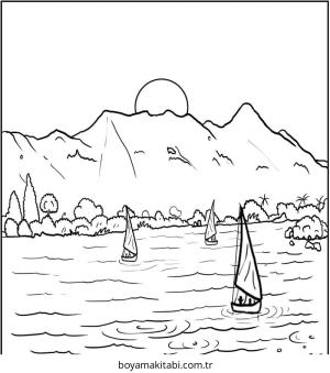 Nehir boyama sayfası – keyifli zaman, renkli çizimler