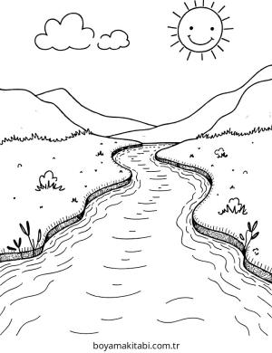 Nehir boyama sayfası – çocuklar için, çizgi film temalı