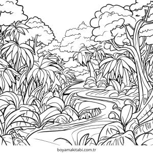 Nehir boyama sayfası – eğitici aktivite, yaratıcılık