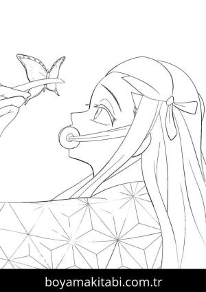 Nezuko Kamado boyama sayfası – çocuklar için, çizgi film temalı