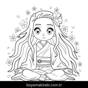 Nezuko Kamado boyama sayfası – eğitici aktivite, yaratıcılık