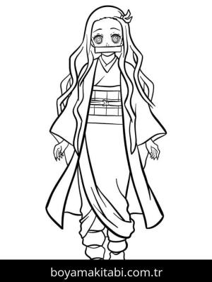 Nezuko Kamado boyama sayfası – sanatsal çalışma, çocuklar için