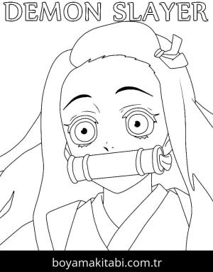 Nezuko Kamado boyama sayfası – eğitici aktivite, yaratıcılık