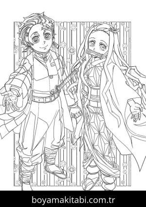 Nezuko Kamado boyama sayfası – keyifli zaman, renkli çizimler