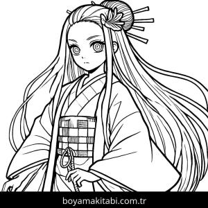 Nezuko Kamado boyama sayfası – eğlenceli etkinlik, el becerilerini geliştirir