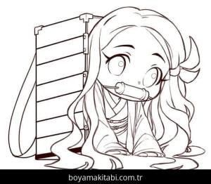 Nezuko Kamado boyama sayfası – çizgi film temalı, basit çizim