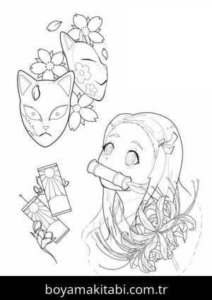 Nezuko Kamado boyama sayfası – PDF indir, sevimli karakter