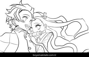 Nezuko Kamado boyama sayfası – renkli çizimler, okul öncesi