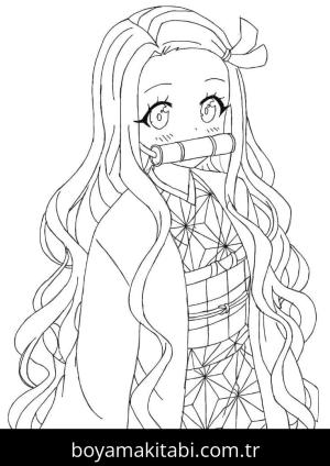 Nezuko Kamado boyama sayfası – eğitici aktivite, yaratıcılık