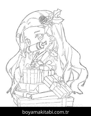 Nezuko Kamado boyama sayfası – renkli çizimler, okul öncesi