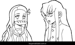 Nezuko boyama sayfası – basit çizim, kolay boyama