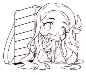 Nezuko boyama sayfası,  coloring page, Sevimli Chibi Nezuko Kamado’yu çiz, 