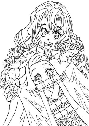 Nezuko boyama sayfası,  coloring page, Mitsuri ve Nezuko Çizmek, 