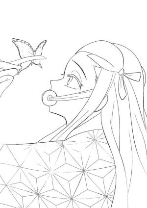 Nezuko boyama sayfası,  coloring page, Nezuko ve Kelebek’i çiz, 