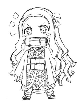 Nezuko boyama sayfası,  coloring page, Sevimli Chibi Nezuko çiz, 