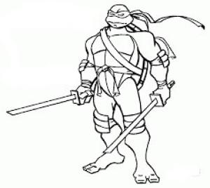 Ninja Kaplumbağalar boyama sayfası,  coloring page, Ninja Kaplumbağa Leonardo Ve İki Katana, 