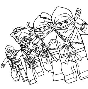 Ninjago boyama sayfası,  coloring page, Dört ninja, Ninjago’da Düşmanlara Saldırmaya Hazırlanıyor, 