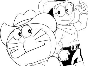 Nobita boyama sayfası,  coloring page, Nobita Ve Doraemon Kovboy, 