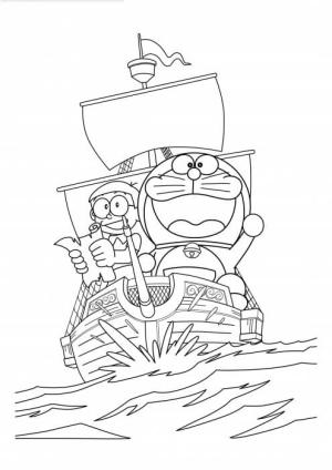 Nobita boyama sayfası,  coloring page, Nobita ve Doraemon Teknede Yelken, 