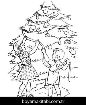 Noel Ağacı boyama sayfası – çizgi film temalı, basit çizim