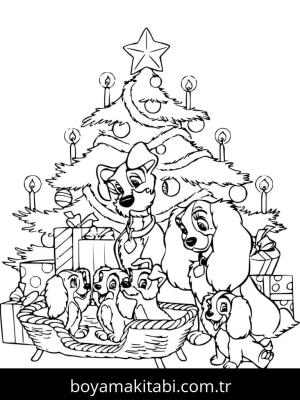 Noel Ağacı boyama sayfası – çizgi film temalı, basit çizim