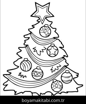 Noel Ağacı boyama sayfası – basit çizim, kolay boyama