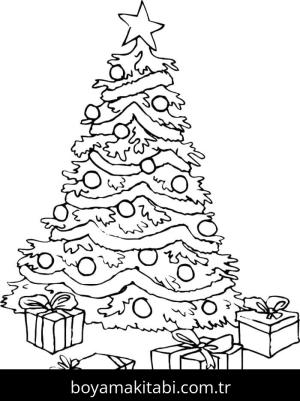 Noel Ağacı boyama sayfası – PDF indir, sevimli karakter