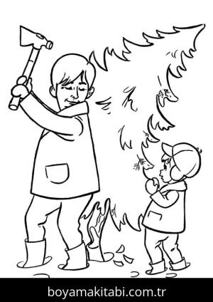 Noel Ağacı boyama sayfası – PDF indir, sevimli karakter