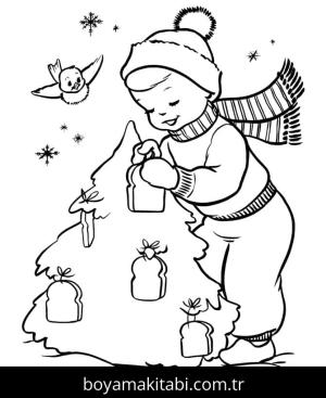Noel Ağacı boyama sayfası – el becerilerini geliştirir, boyama çalışması