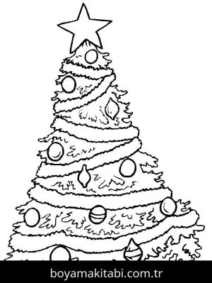Noel Ağacı boyama sayfası – basit çizim, kolay boyama